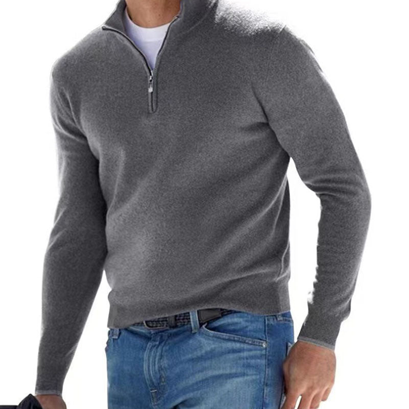 Men's Fashion Casual Long Sleeve V-neck Cashmere Zipper Top