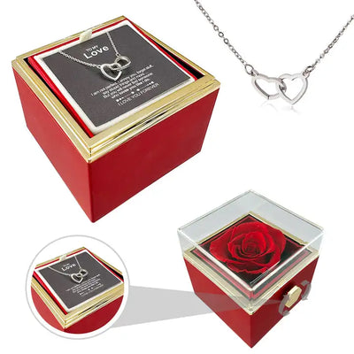 Eternal Rose Box With Engraved Heart Necklace